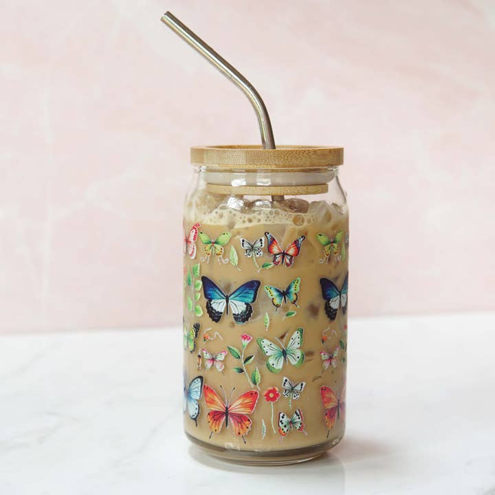 Tiny All Over Butterfly Can Glass for wholesale by Forest Cove Home