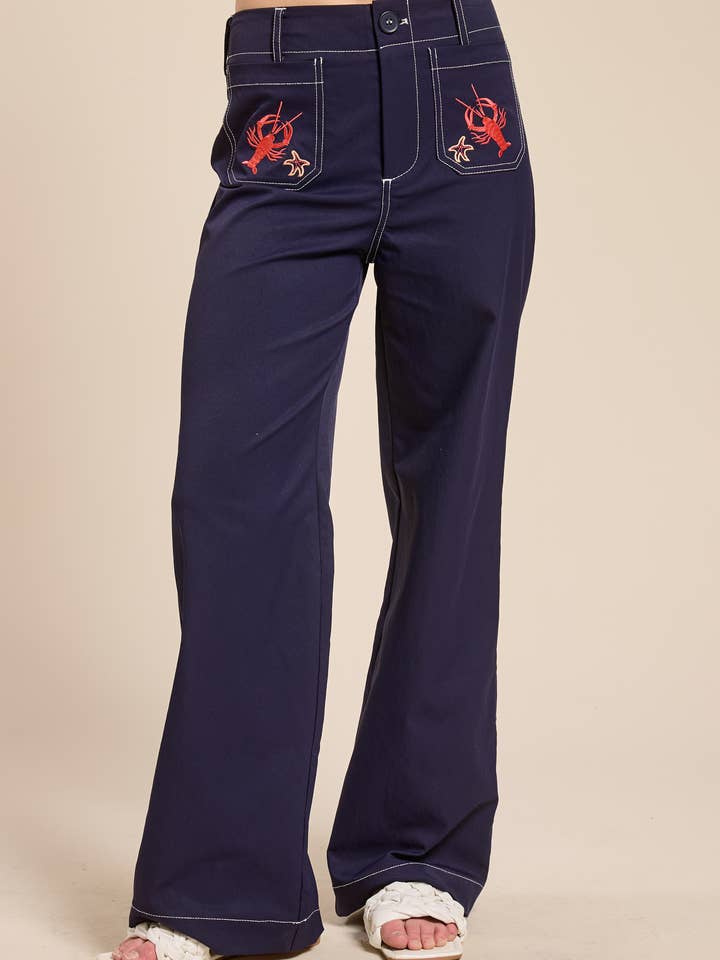 Marine Embroidery Trousers for wholesale by FLAT WHITE