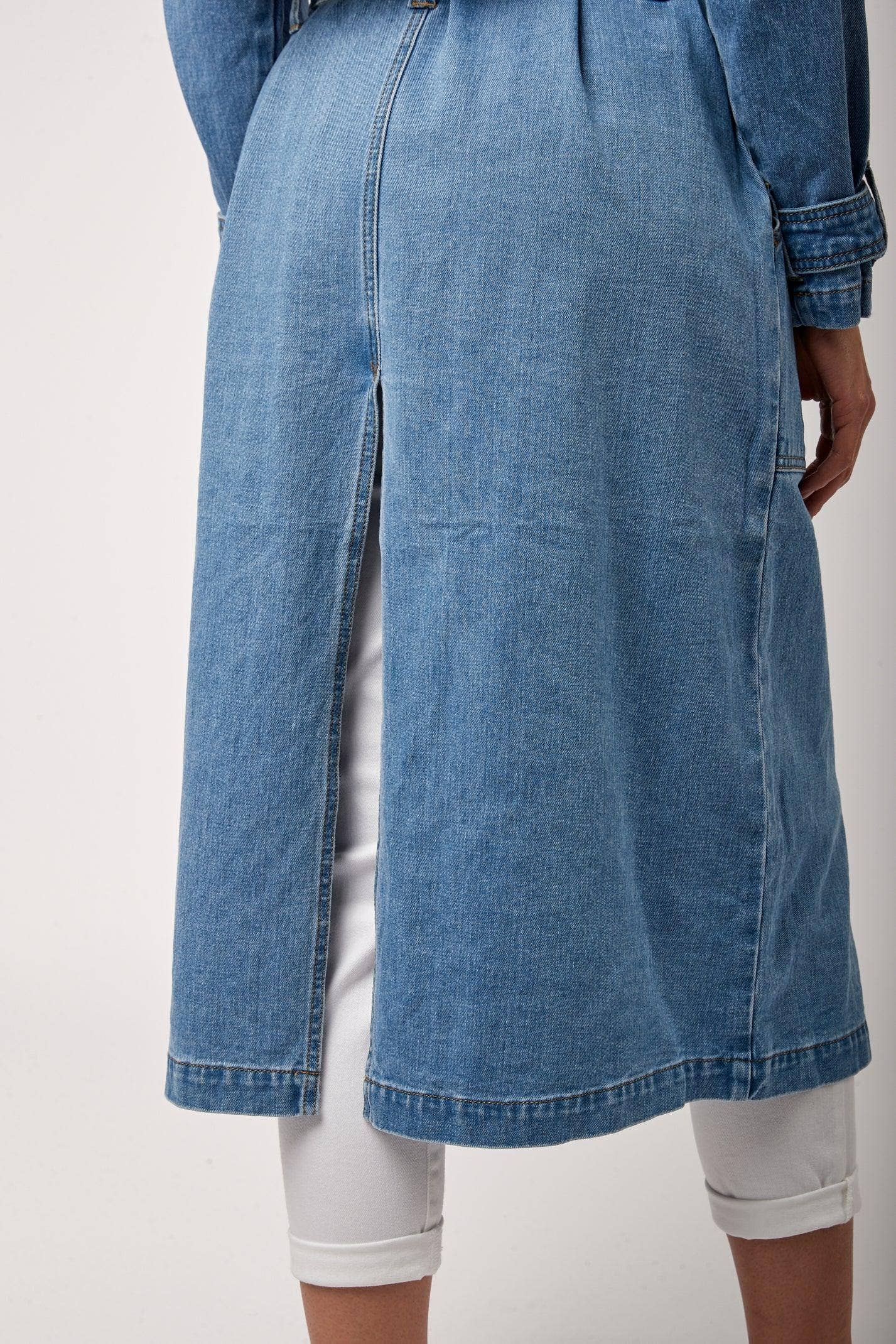 Jean bleu Toxik3 trench long en jean grand col fente arrière en vente sur Faire8