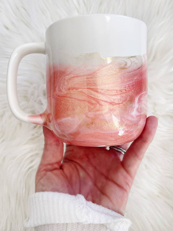 Artisan Ceramic Coffee Mug (Peachy Pink + Gold) for wholesale by Sam + Sea Artistry