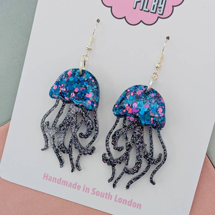 By Heather Filby – wholesale Dangle earrings – JellyFish Glitter Earrings (MORE COLOURS) - Best Seller2