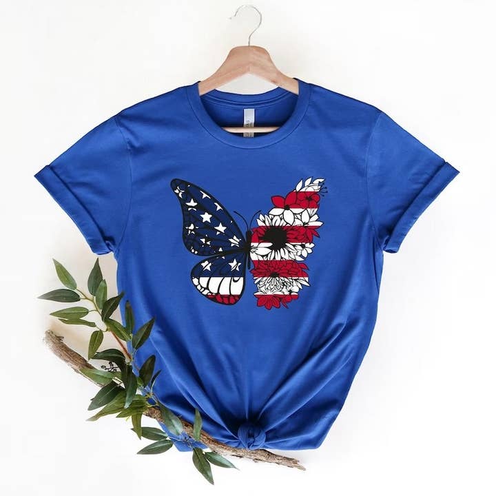 USA Butterfly T-Shirt, 4th Of July Shirt, Gift For 4th Of Ju for wholesale by OneStopSapphireShop