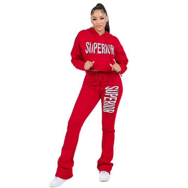 YT3765/YP3766 Rhinestone Hoodie and Stacked Pants Set for wholesale by Yellow Cabbage