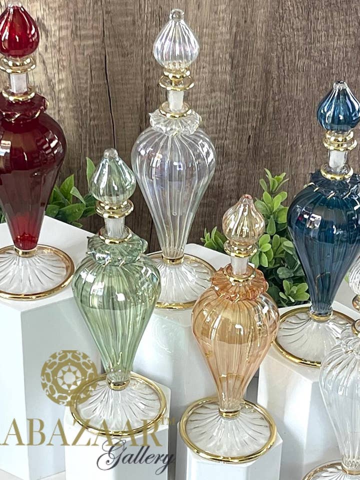 Egyptian Perfume bottle Elegant Swirl Glass/14K Gold Trim for wholesale by Arabazaar Gallery LLC