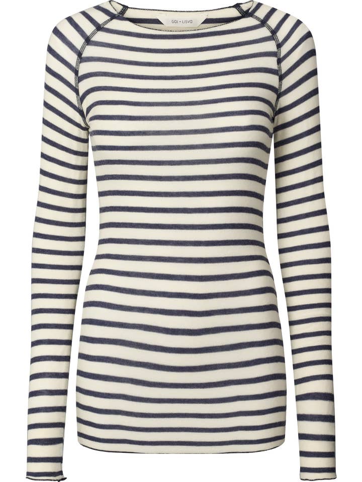 gai-lisva - Venta al por mayor Jersey corto de punto - Mujer - Top Amalie de lana con rayas reversas de denim4