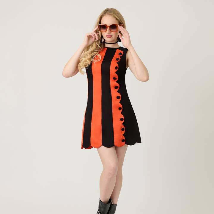 Smak Parlour Orange & Black Stripe Scallop Mini Dress and other Purchase Wholesale sm744. Free Returns & Net 60 Terms on Faire trending on Faire.