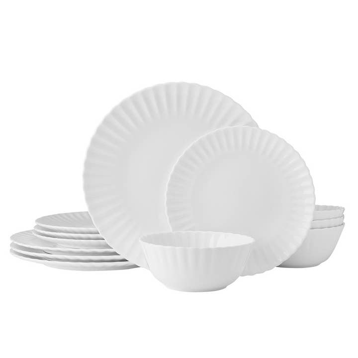 WHITE Mikasa Isadora 12Pc Bone DW Set Brown Box Pkg for wholesale on Faire