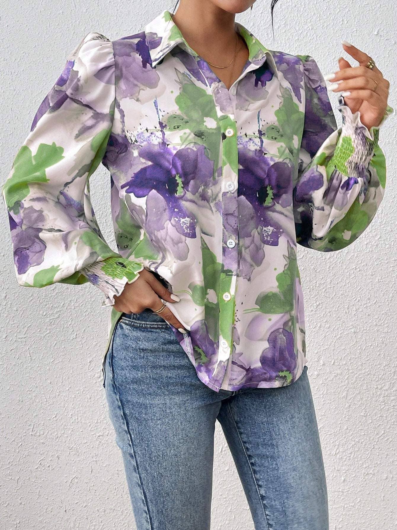Fashion Combination - Wholesale Button Down Shirt - Women's - priv floral print lantern sleeve shirt33
