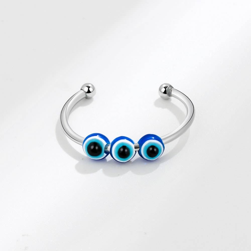 Perimade & Co. LLC - Vente Bague de cocktail/de cérémonie - Bague empilée Evil Eye Anxiety Fidget Spinner en cuivre massif5