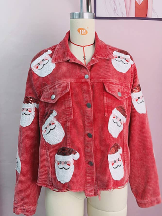 UNISHE - Wholesale Jacket - Women's - Holiday Christmas Santa Claus Sequins Corduroy Jacket OZX087