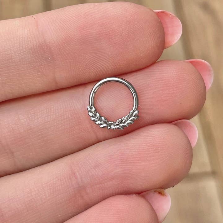 Silver Laurel Septum Ring (16G | 8mm | Surgical Steel | Silver, Rose Gold, or Gold) for wholesale by Elara Body Jewelry