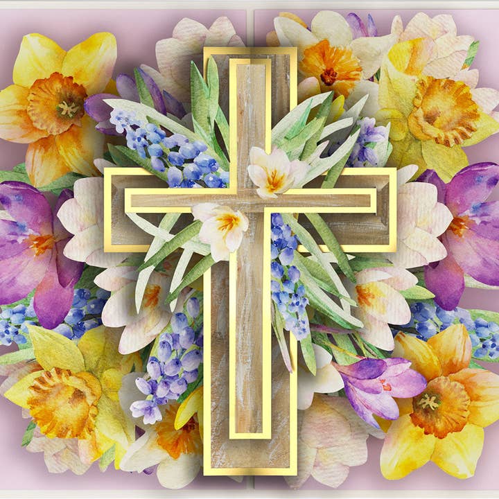 The Lord Bless You Floral Cross Pop-Up Card 5x7" for wholesale by Lovepop Cards
