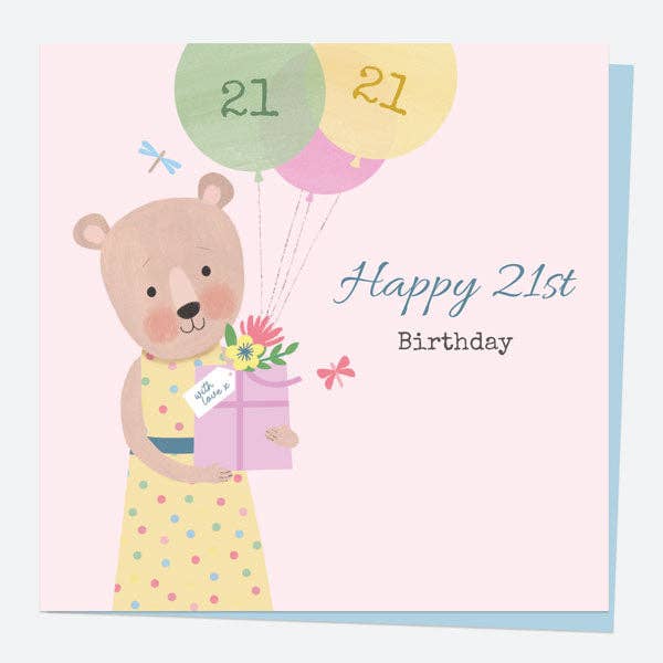 21st Birthday Card - Dotty Bear - Balloons - 21st for wholesale by Dotty About Paper