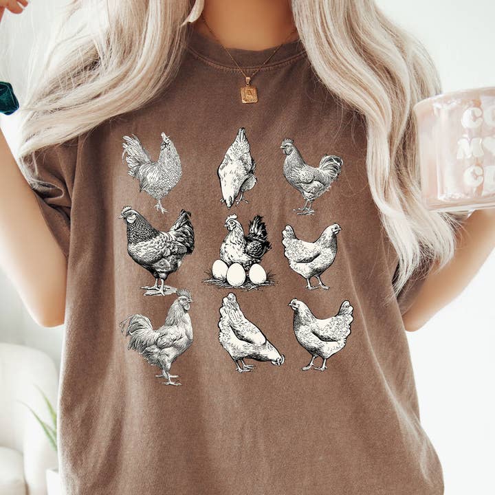 Farm Chickens Grid Comfort Colors Tee for wholesale by Kissed Apparel