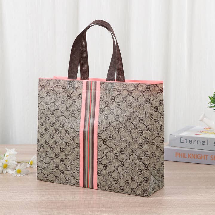 ByHome - Wholesale Gift Bag - 50pcs, 4 Sizes Luxury Grid Pink Stripes Non-woven Gift Bag6