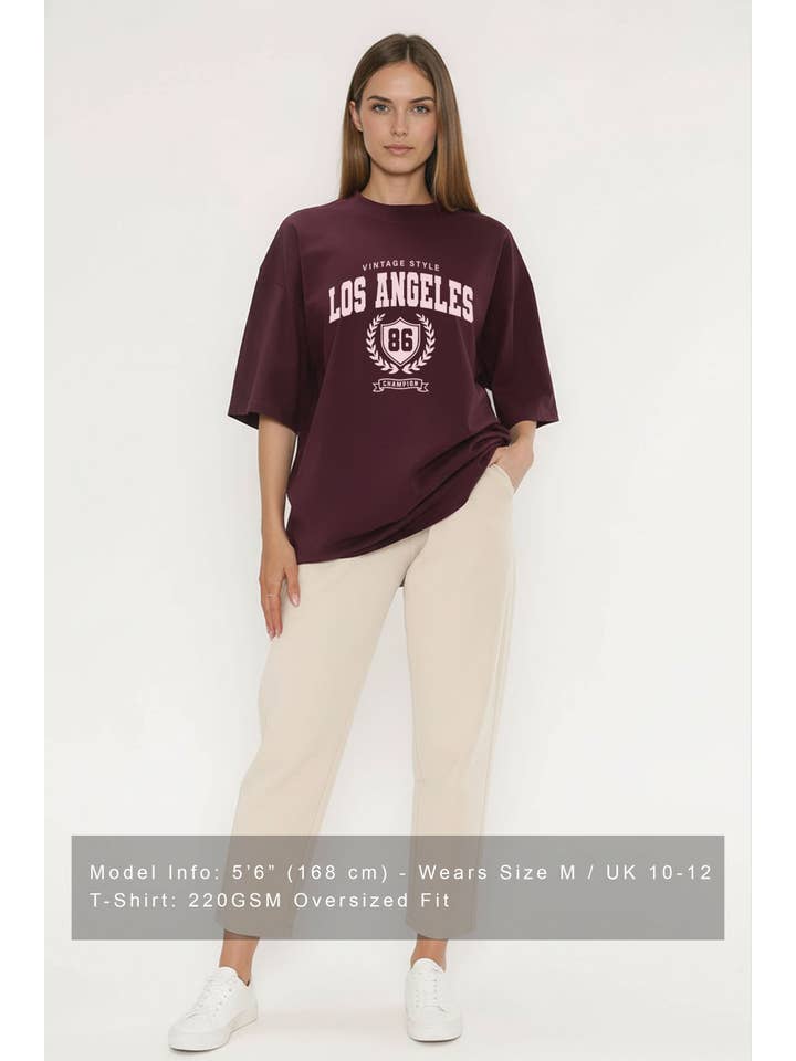 Dark Cherry 220GSM Oversized T-Shirt in Vintage Style Los Angeles Print for wholesale on Faire1