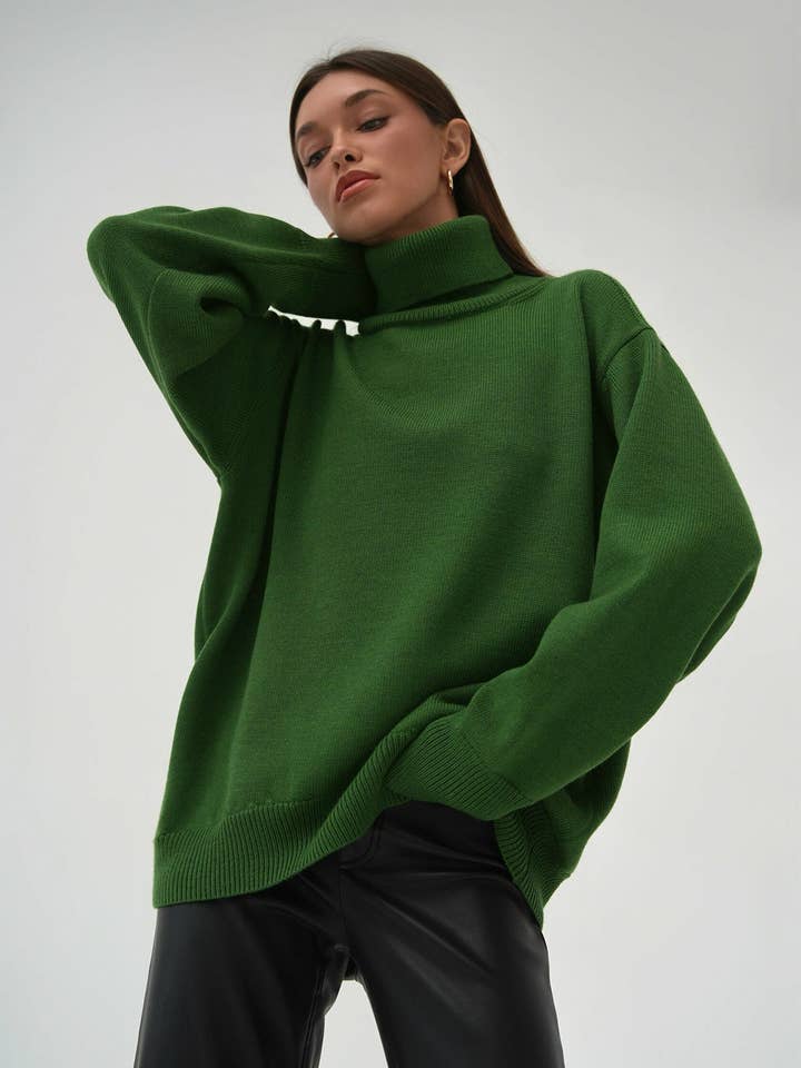 Dipped Shop - Wholesale Knit Sweater - Women's - High Collar Loose Solid Color Sweater DPS271334