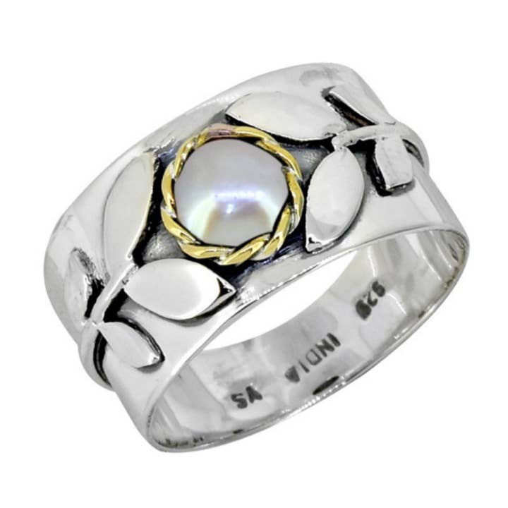Fairy Garden Pearl Sterling/Brass Ring for wholesale by Saraswati Imports