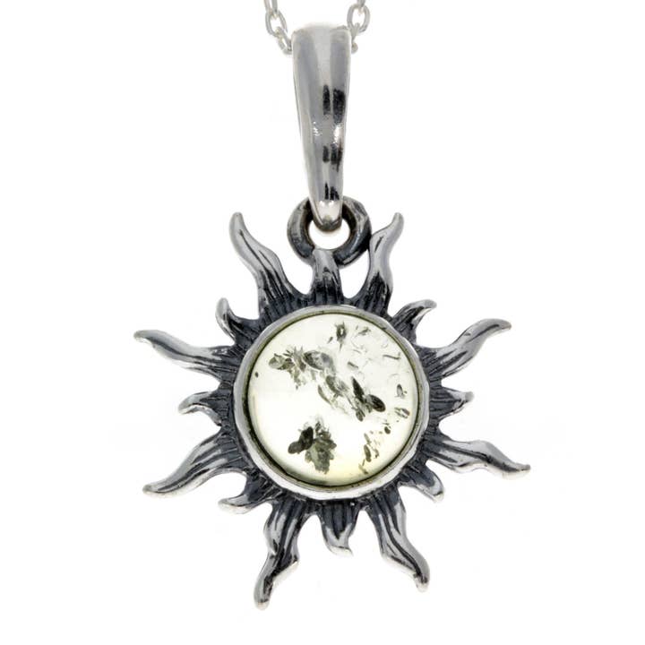 SilverAmber Jewellery - Wholesale Individual charm/pendant - 925 Sterling Silver Sun Pendant with Baltic Amber - 176411