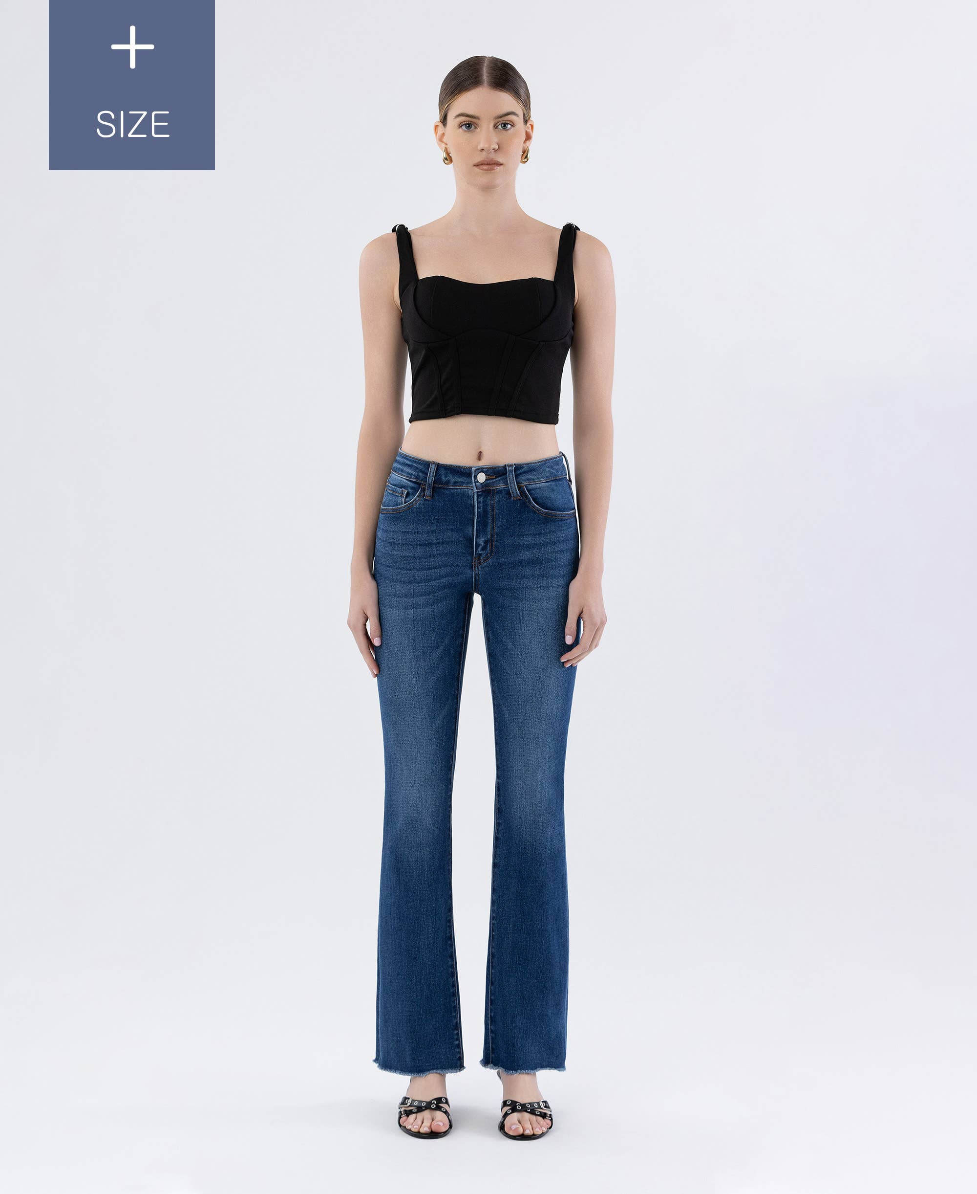 BETYDELSEFULL PLUS SIZE MID RISE RAW HEM DARK WASH BOOTCUT JEANS LV1193-P för wholesale på Faire5