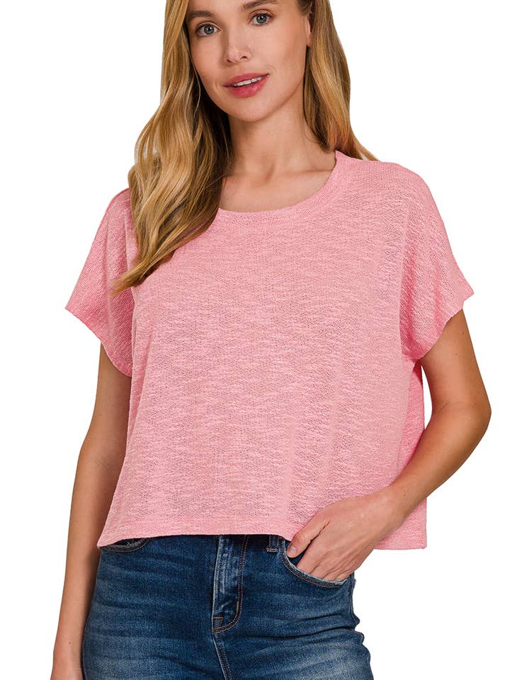 .SI-26299 Short Sleeve Round Neck Cropped Top for wholesale by 42POPS