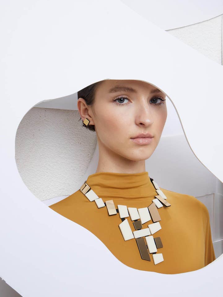 Piet V Necklace - Gold & Ivory for wholesale by Iskin Sisters