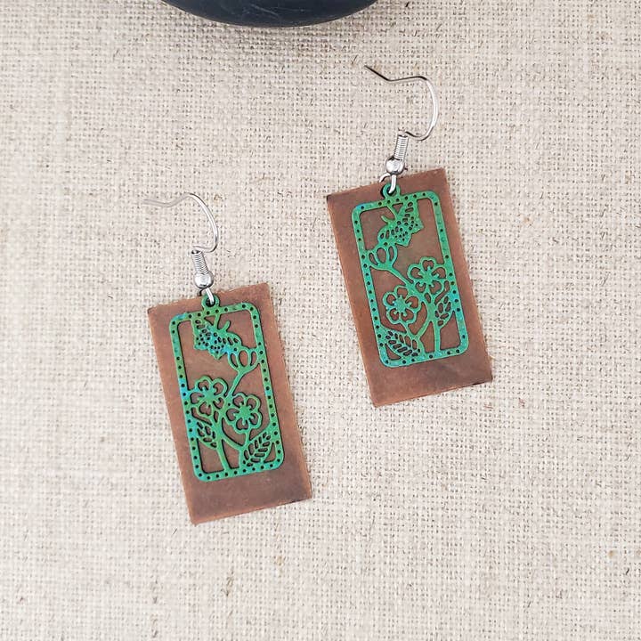 Brass Paint Patina Flower Layer Stainless Earring for wholesale by Covaly Artisan Jewelry