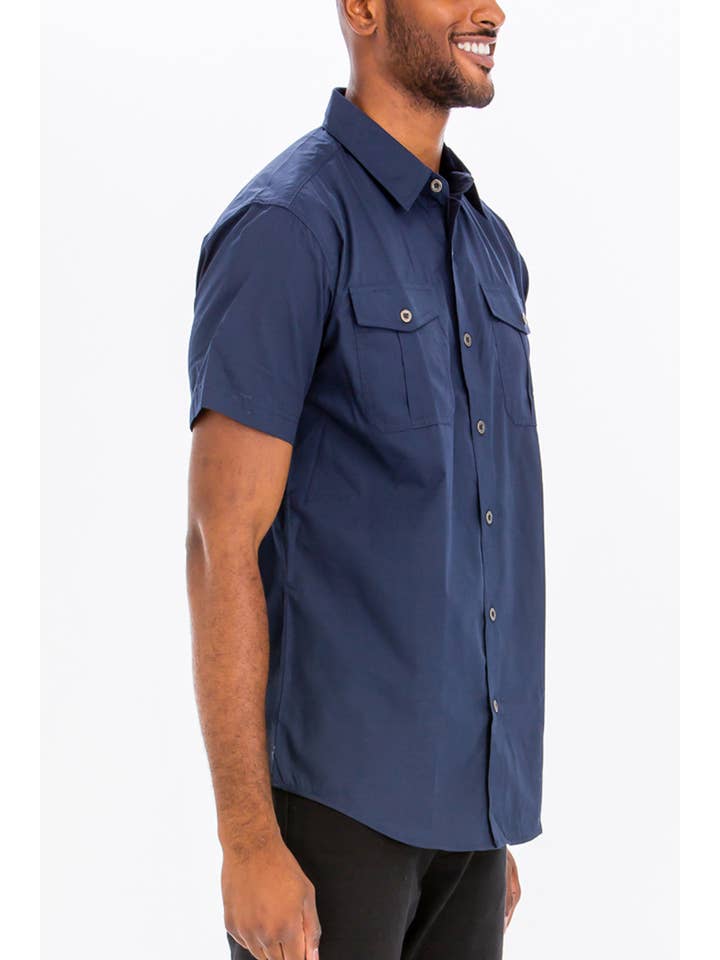WEIV - Wholesale Button Down Shirt - Men's - Dual Chest Pocket Short Sleeve Button Down Shirt2