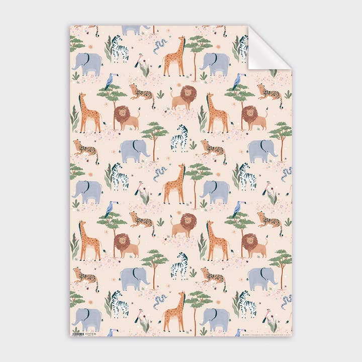 Sister Paper Co. - Wholesale Flat Wrap - Safari Kids Gift Wrap | Wrapping Paper | Birthday Gift Wrap1