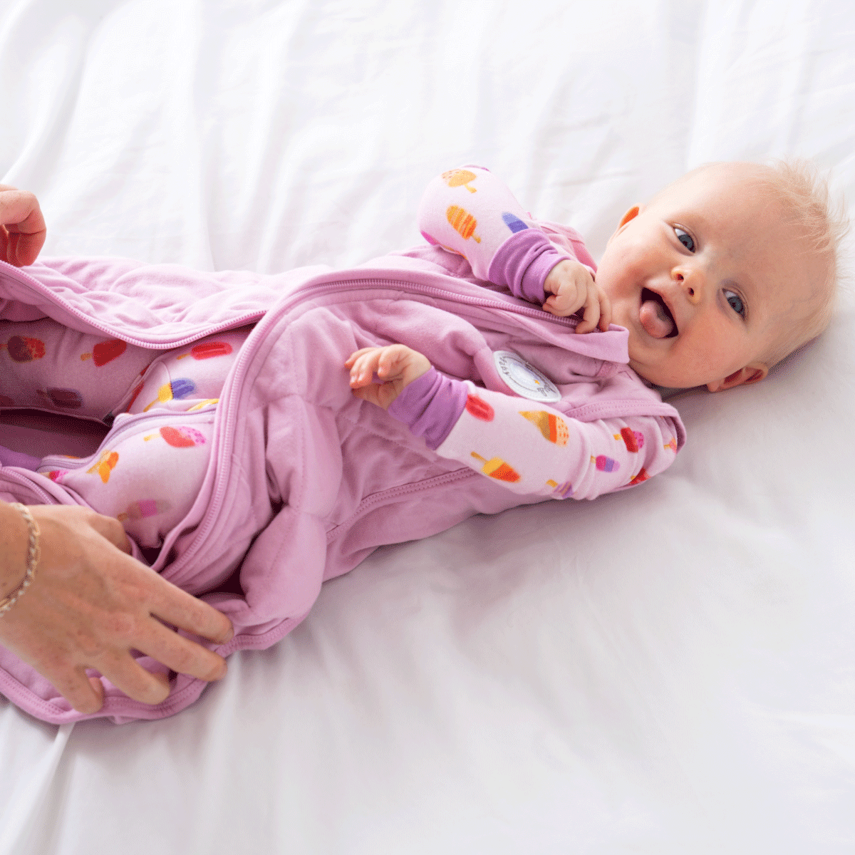 Dreamland Baby - Wholesale Sleepsuit - Baby - Baby Bamboo Pajamas w/ DreamCuffs® - Pink Popsicle3