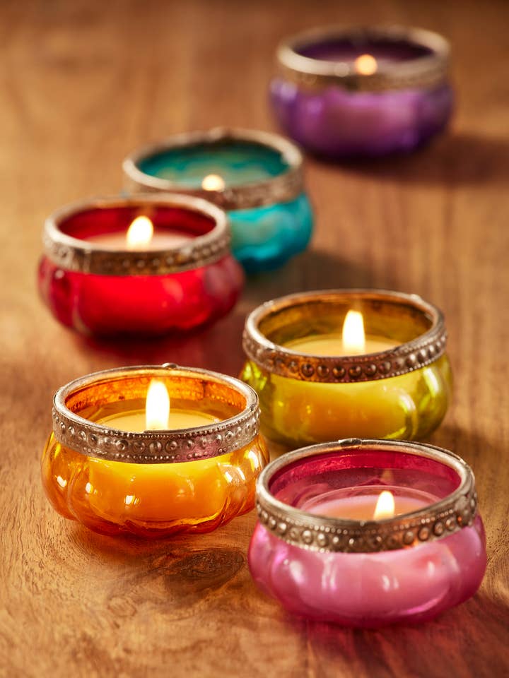 Portavelas en forma de calabaza de vidrio reciclado con borde de hierro para venta al por mayor de Namaste