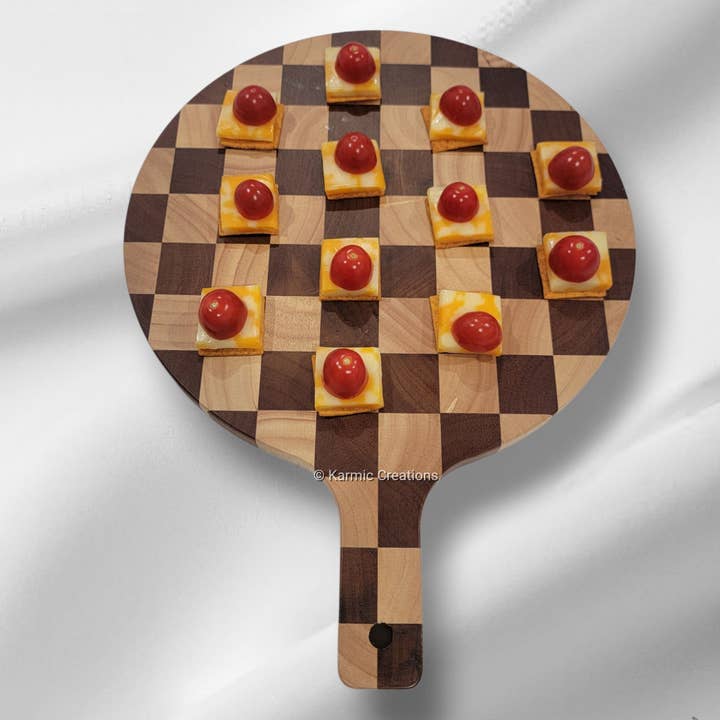 Round Charcuterie Board with Handle. Cheese Serving Board. for wholesale by Karmic Creations