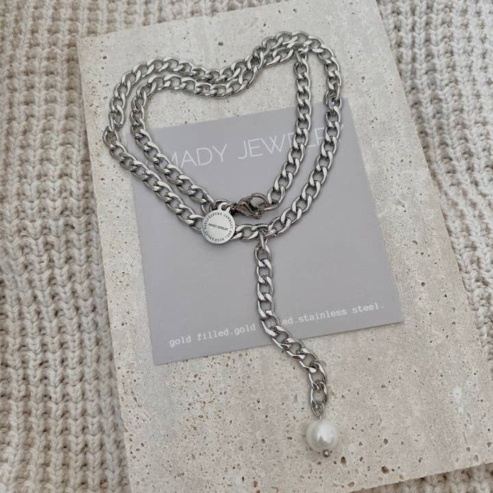 Amady Jewelry - Vente Sautoir et collier en Y - Chaîne à maillons gourmettes en argent et collier Lariat en perles3