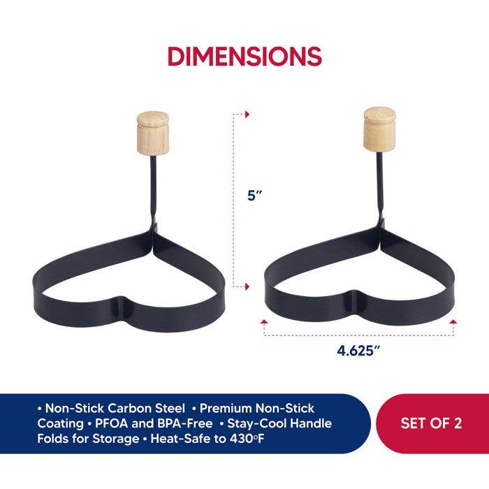 HIC - Harold Import Co. - Wholesale Kitchen Tool/Gadget - HIC Kitchen Heart Shape Egg Ring, Set Of 26