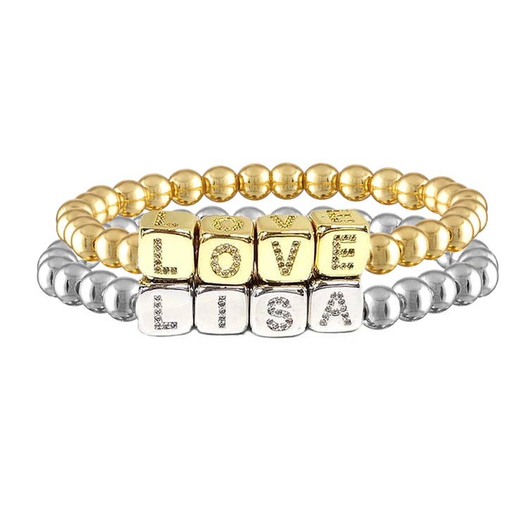 Love, Lisa - Wholesale Beaded Bracelet - Maggie Block Initial Stretch Bracelet