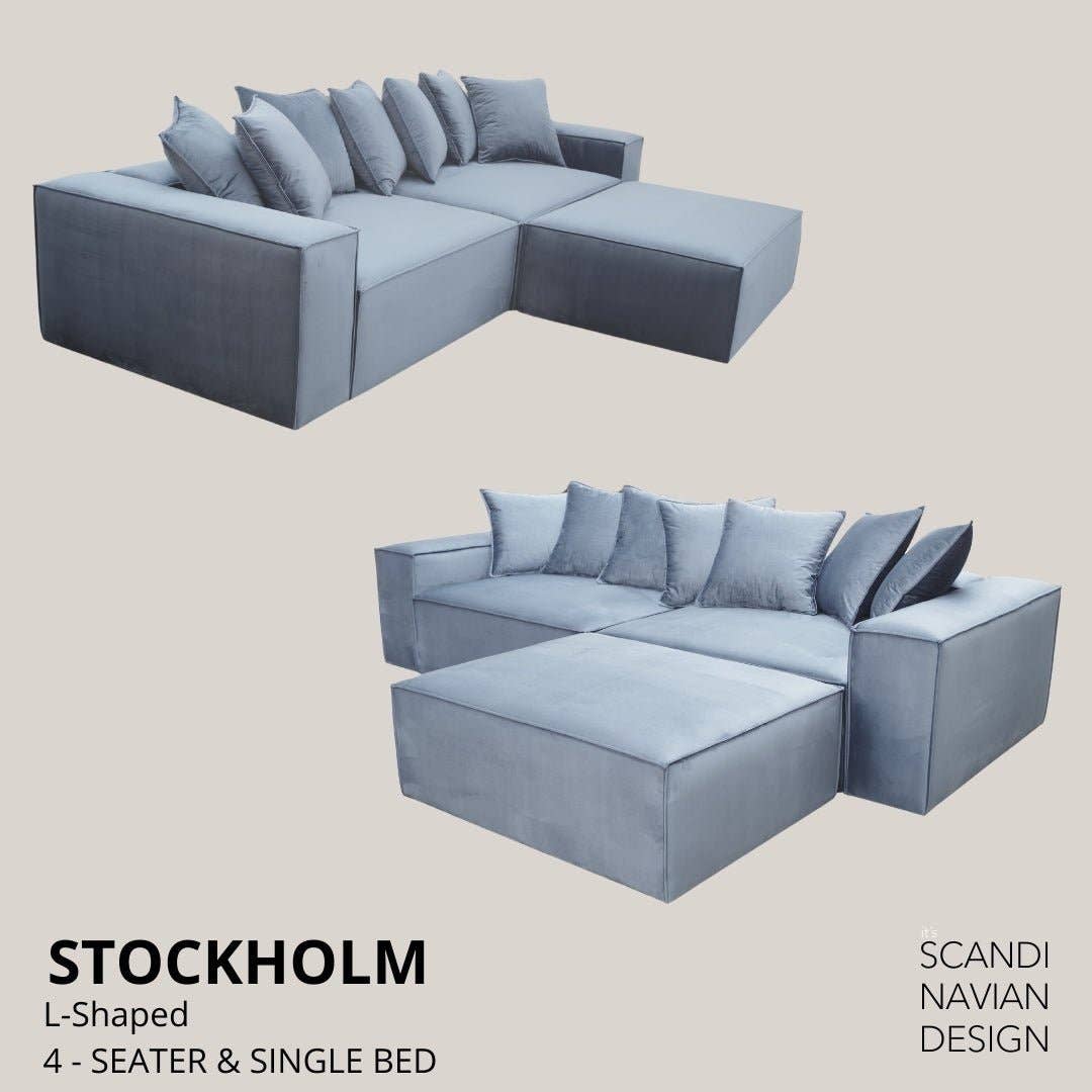 Stockholm L-Shaped sofa/single bed Chenille Beige removable & washable cover for wholesale on Faire6
