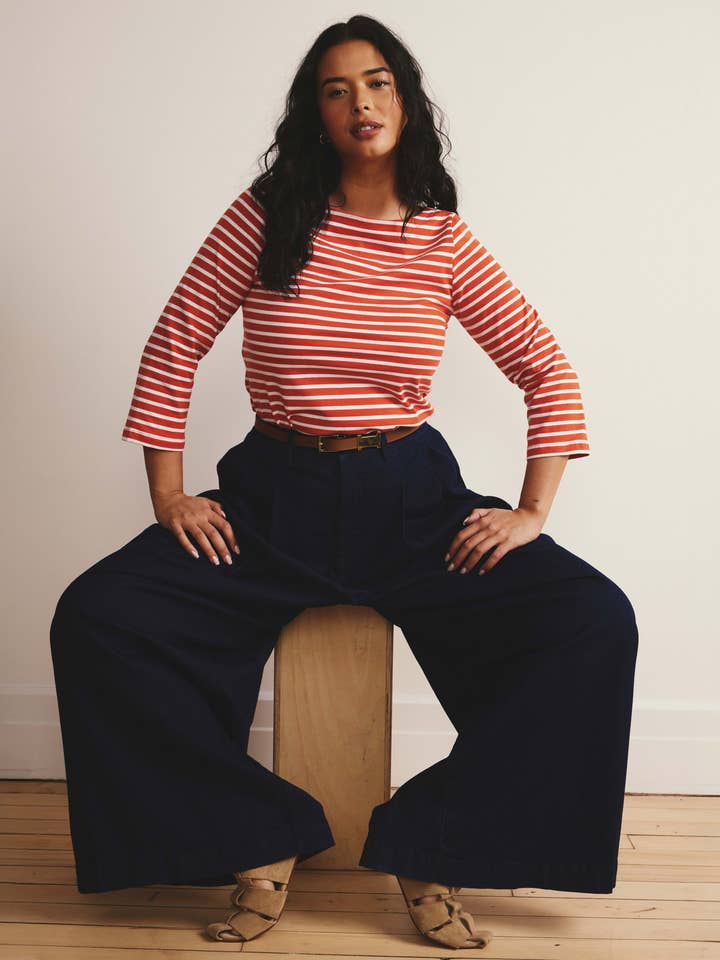 Belle Breton Stripe Jersey Tee - Coral Reef/White Stripe for wholesale by Universal Standard