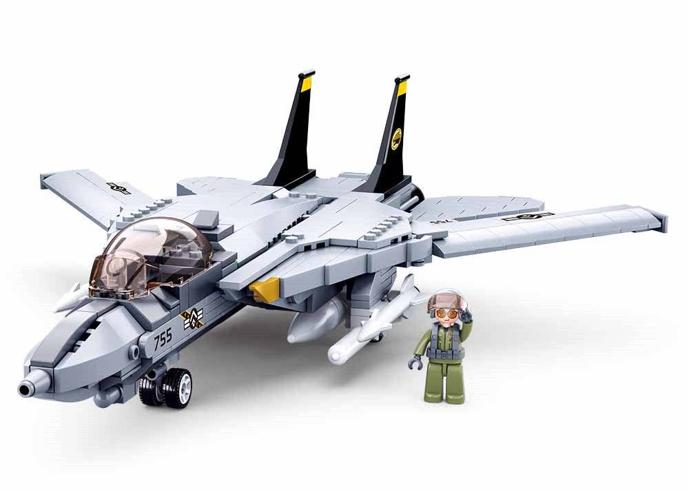 Texas Toy Distribution – wholesale Building set – Child – Model Bricks F14 Fighter Jet Building Brick Kit (396 Pcs)1