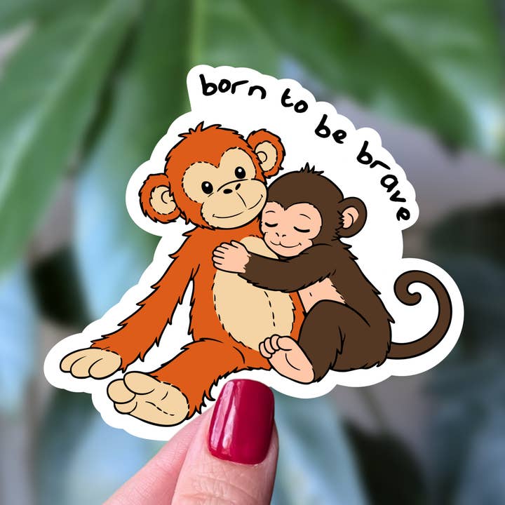 Autocollant « Né pour être courageux » — Coup de poing viral du singe pour la vente par Moonlit Creations