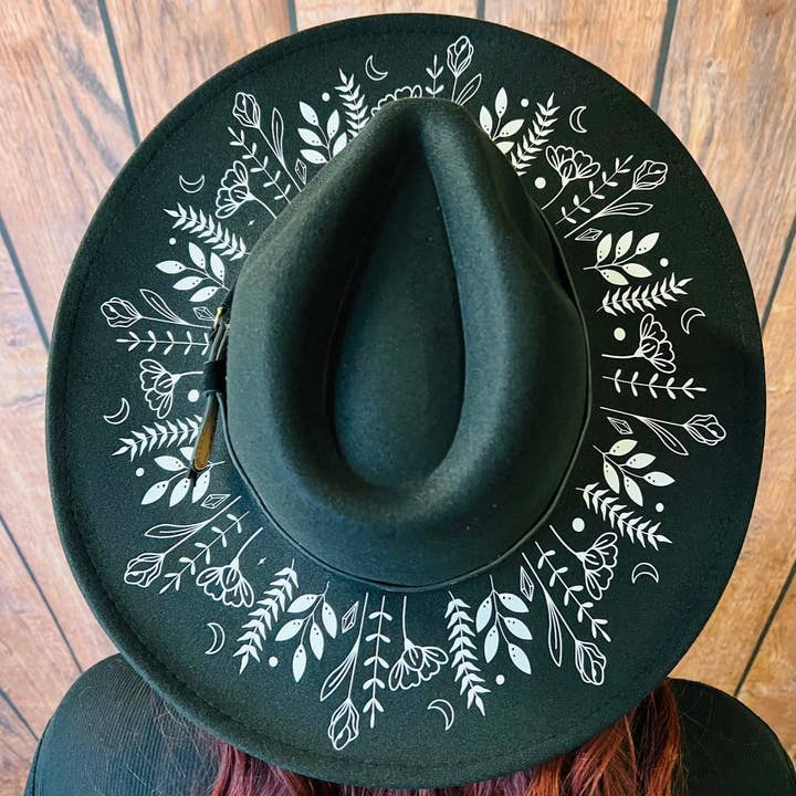 Witchwood Bags - Wholesale Fedora - Women's - Vegan Felt Wide Brim Hat - XL Brim - "Botanicals"