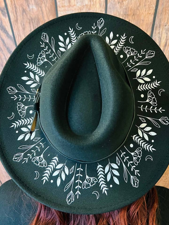 Vegan Felt Wide Brim Hat - XL Brim - "Botanicals" for wholesale by Witchwood Bags
