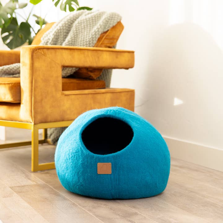 Fuzzy cove - Vente Panier – chat et chien - Lit troglodyte pour chat en laine feutrée de qualité supérieure - Bleu océan1