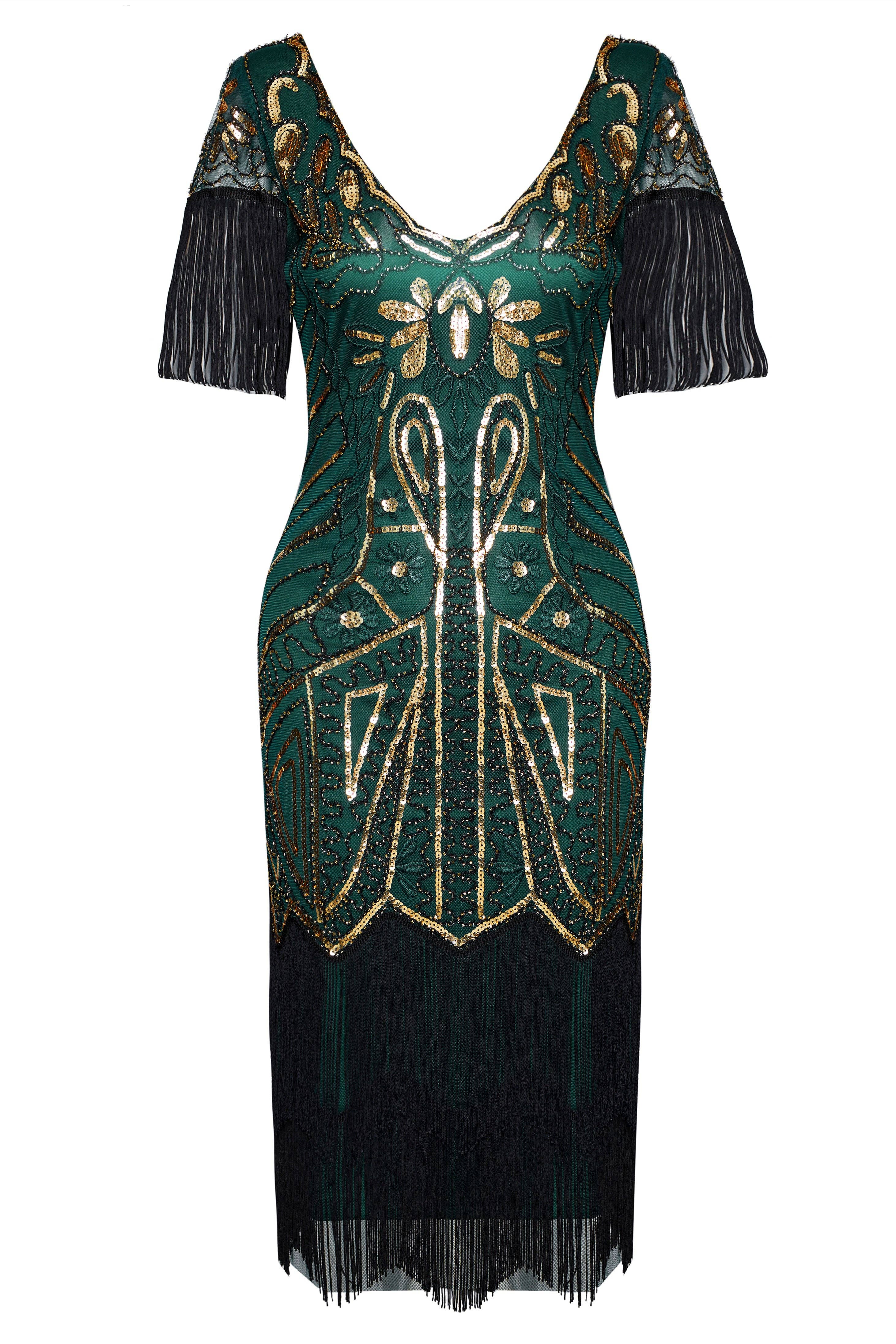 BABEYOND - Wholesale Dress - Women's - Art Deco Paisley Sequin Fringe Dress3