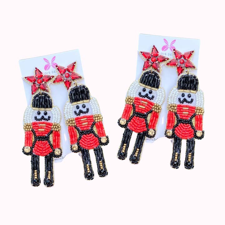Valois Designs - Wholesale Dangle Earrings - Red Nutcracker Beaded Earrings0