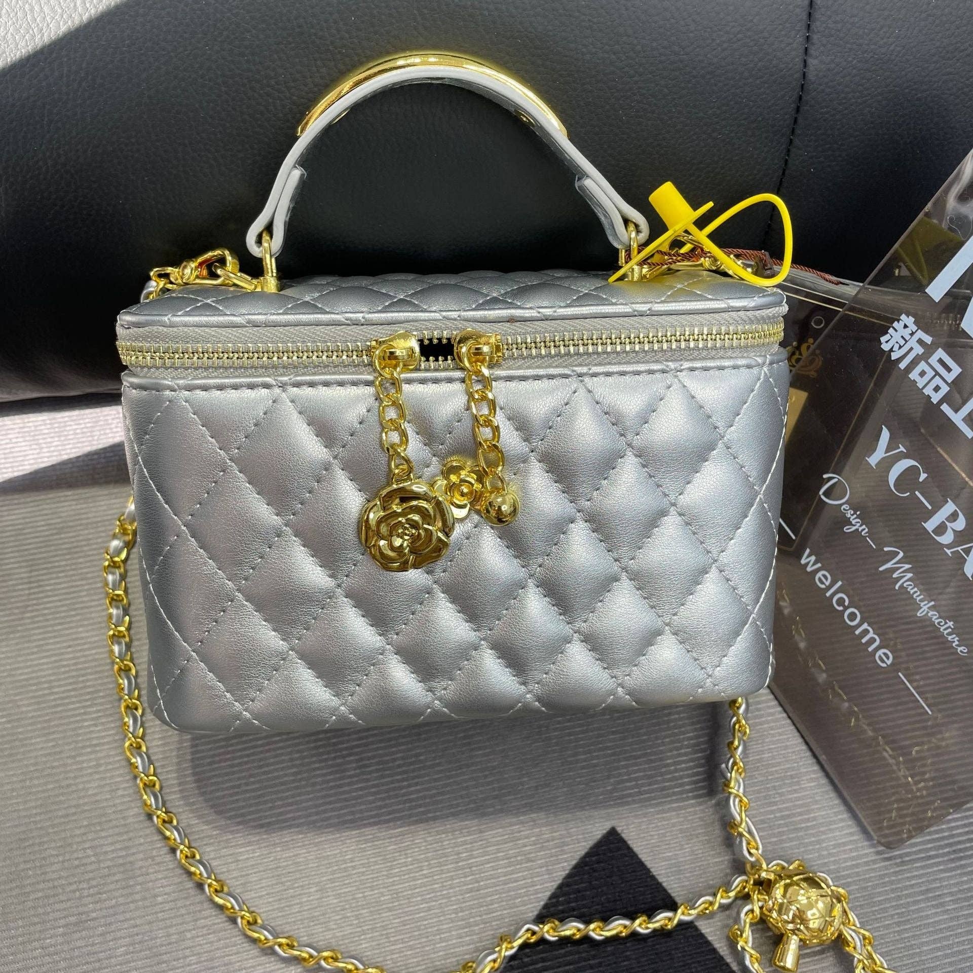MB Fashion Wholesale - Wholesale Crossbody Bag - Women's - EVERY FASHION Quilted Box Crossbody Bag with Gold Chain and Charm Accent 51853