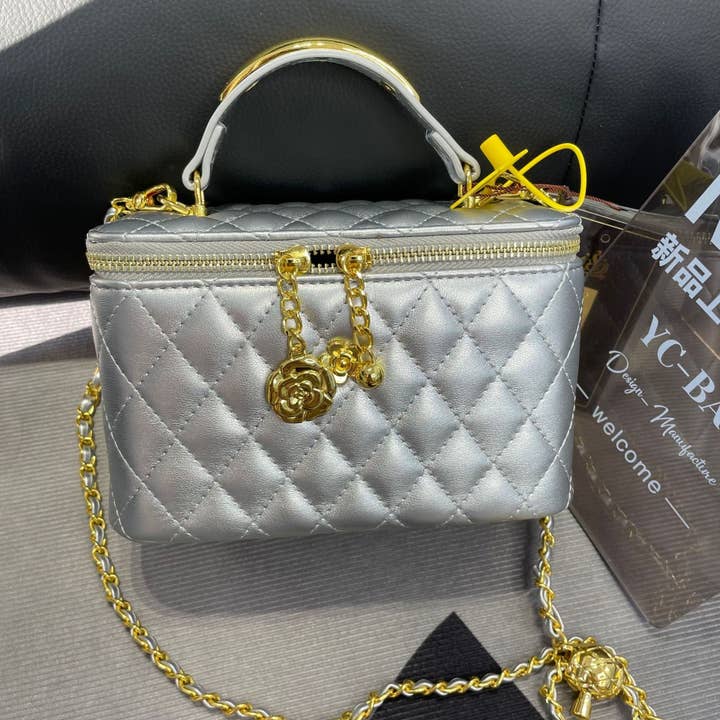 MB Fashion Wholesale - Wholesale Crossbody Bag - Women's - EVERY FASHION Quilted Box Crossbody Bag with Gold Chain and Charm Accent 51853