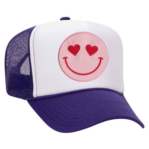 Confettees Happy Heart Trucker Hat - Purple & White for wholesale by Confettees