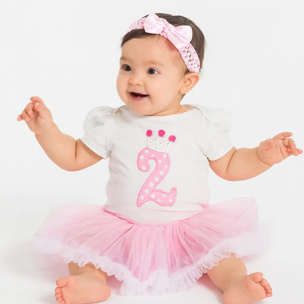 Fennco Styles - Wholesale Clothing Set - Baby - Pink-White 2nd Year Romper Tutu Dress & Headband 1