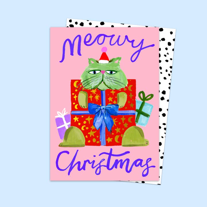 Meowy Christmas Card for wholesale by Eleanor Bowmer