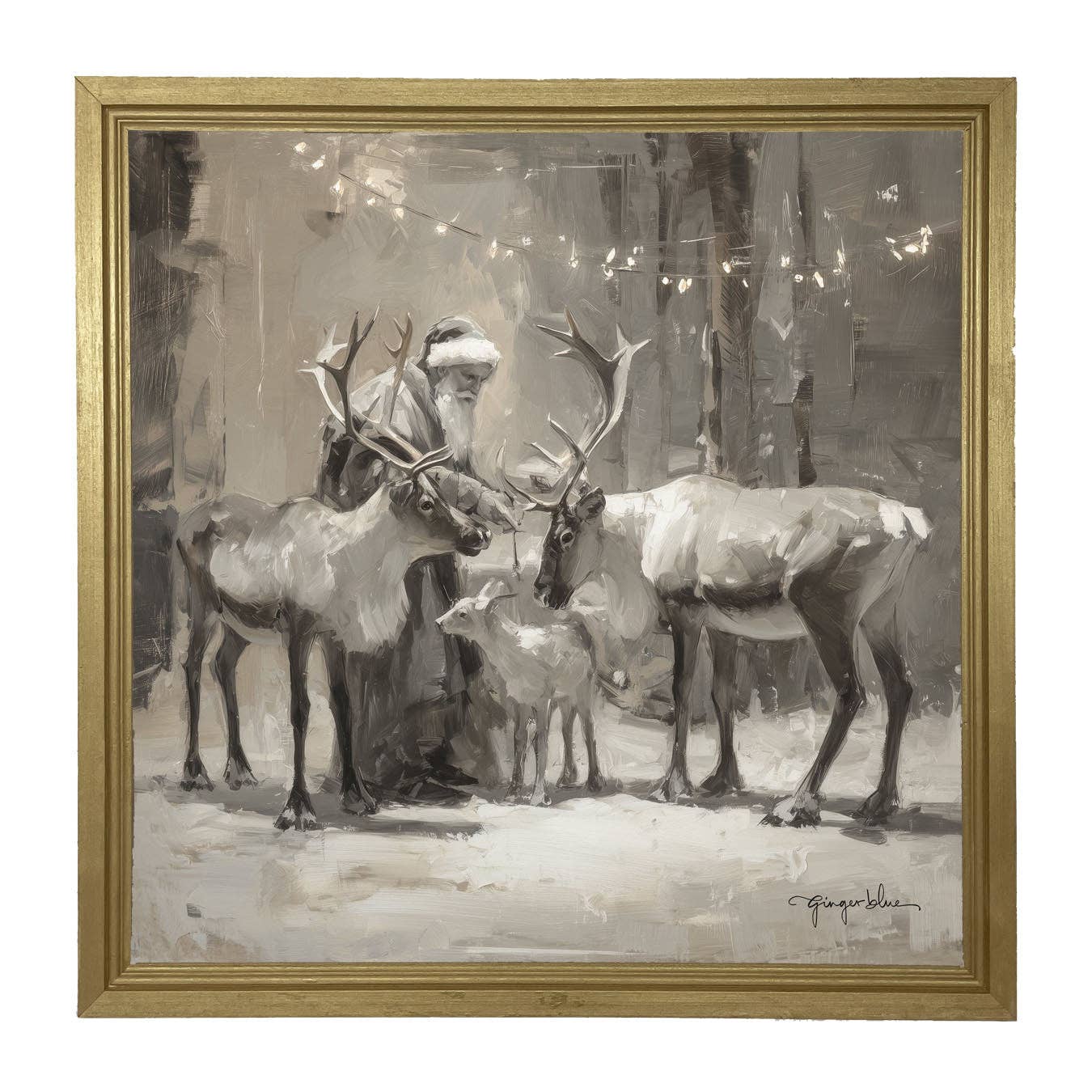 ginger blue - Vente Art mural pour les fêtes - Père Noël et rennes sous les lumières de Noël7